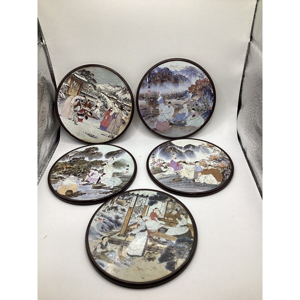 Korean‎ Art Coasters Artist Shin Yun Bok Set of 5 Beverage Light Weight